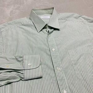 Ermenegildo Zegna Button Dress Shirt Men's 17 1/2 Green Stripe Portofino Comfort